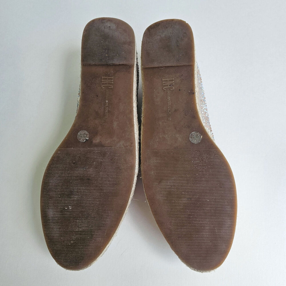 INC Espadrille Flats Rhinestone Caleyy Size 9 Metallic Tan Sparkle Slip On Shoes - Picture 9 of 12